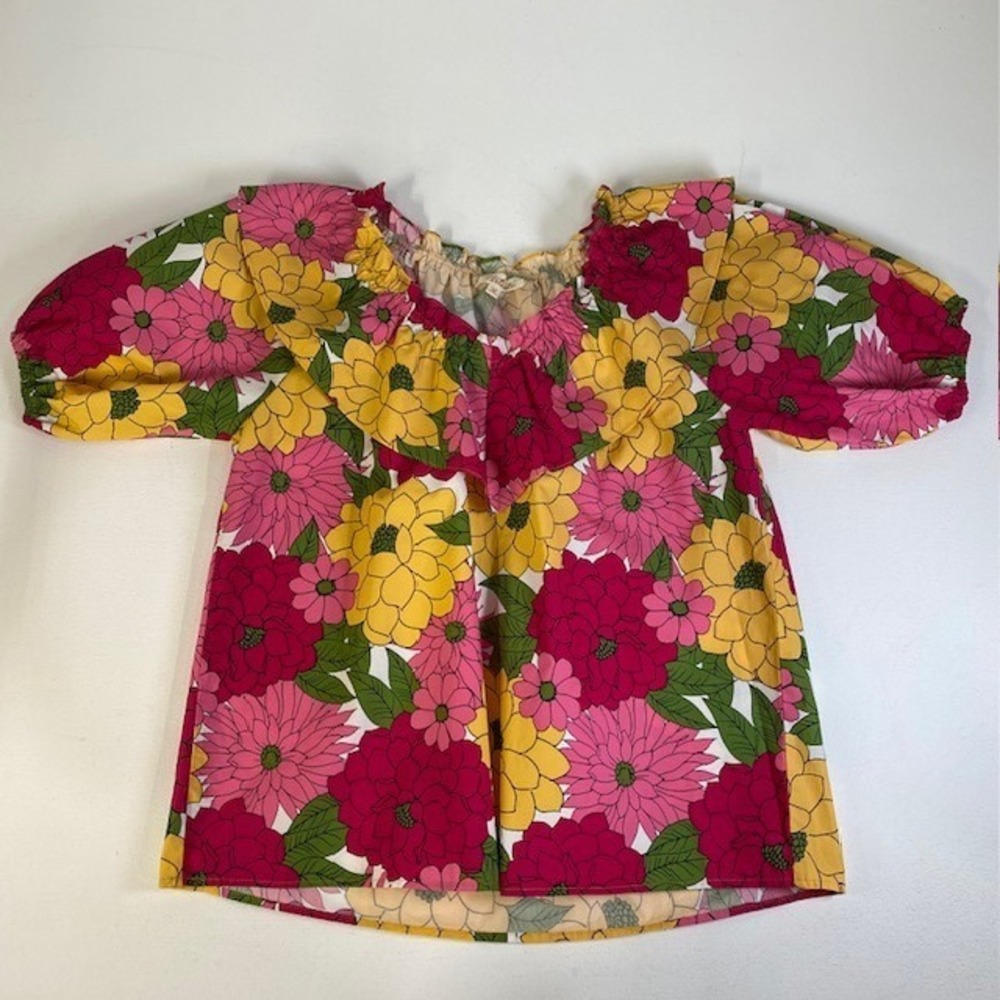 Listicle Floral Print Top Yellow Pink Puff Sleeve Women's Size‎ L
